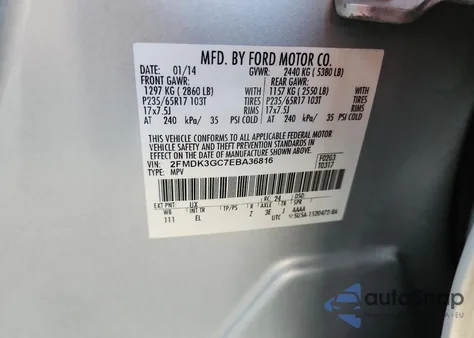 2014 Ford Edge Se из США, поврежденный, VIN 2FMDK3GC7EBA36816